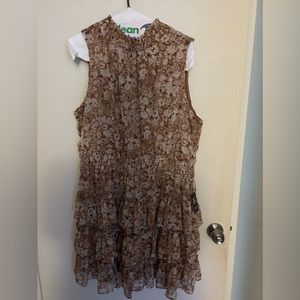 NWT XL Express tan multi color flower print mock turtleneck dress.